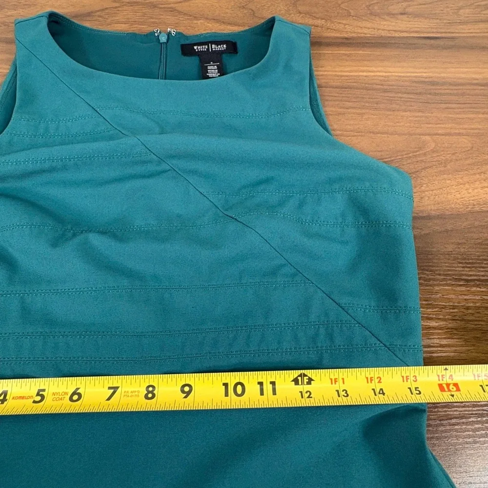 White House Black Market Teal Asymmetric‎ Stitched Sheath Dress 4 Office Chic